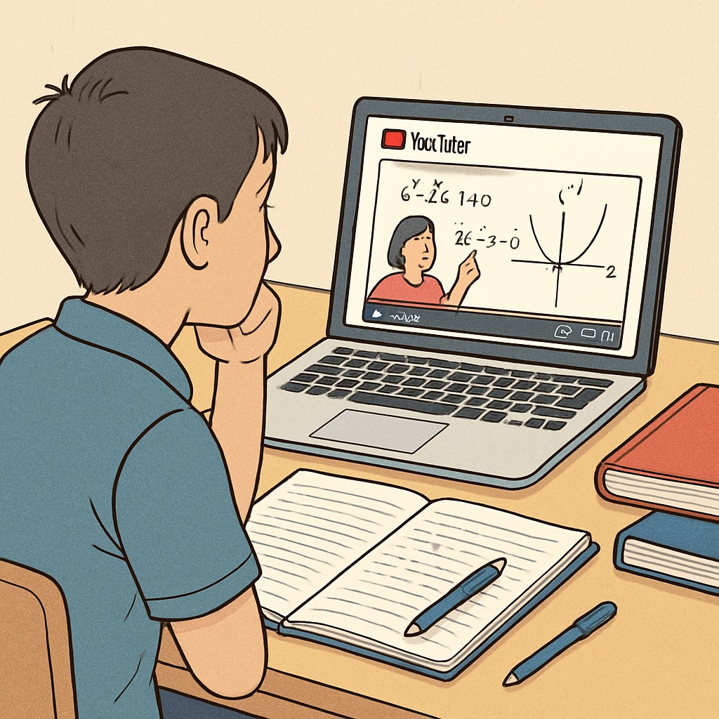Student preparing for math aptitude tests using YouTube tutorials.