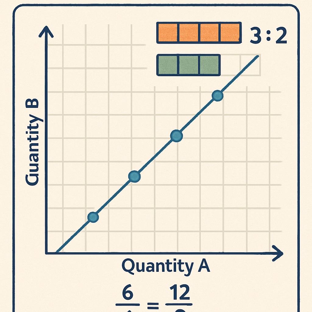 A visual representation of ratios and proportions, such as a graph or diagram illustrating comparisons between quantities. Ratios and proportions explained visually for math ability tests and campus recruitment.