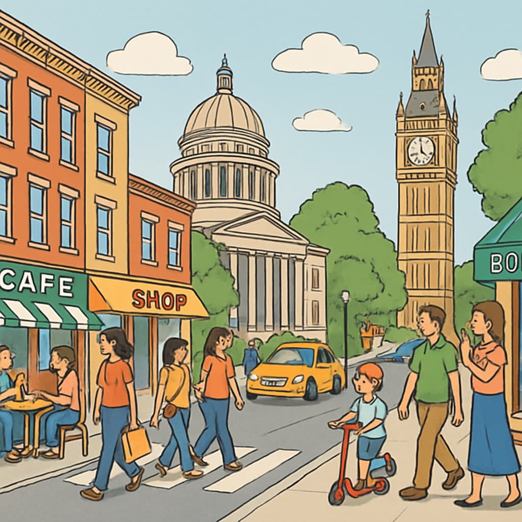 A short video showcasing a lively urban tourist destination.