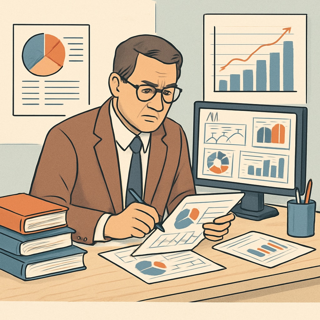 A school administrator reviewing AI-generated analytics reports, illustrating how AI can create new responsibilities. Administrator reviewing AI analytics reports in education.