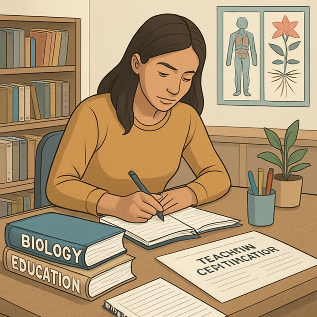 Preparing for teaching certification with biology and education resources.