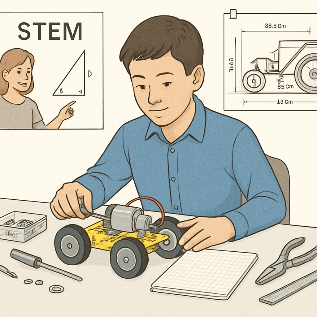 A student working on a STEM education project that combines teaching and engineering concepts. STEM education project combining teaching and engineering concepts