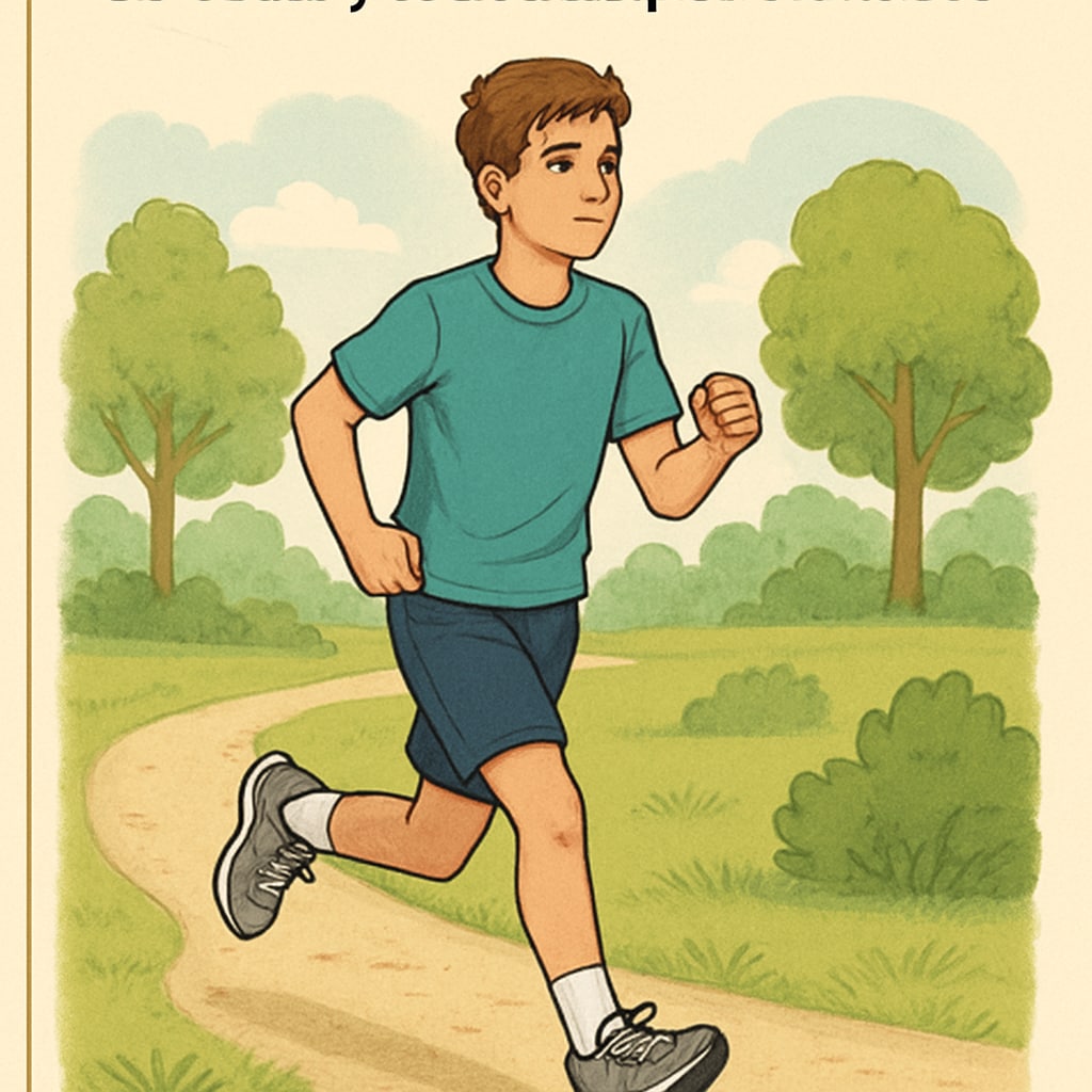 A teenager jogging outdoors, promoting physical activity as part of healthy habits for better academic performance. Teen jogging outdoors to build healthy habits for academic success.
