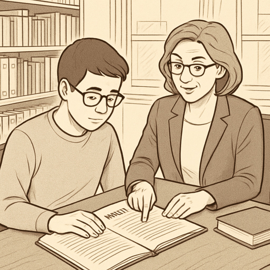 UK master's degree student discussing thesis and credits with an advisor.