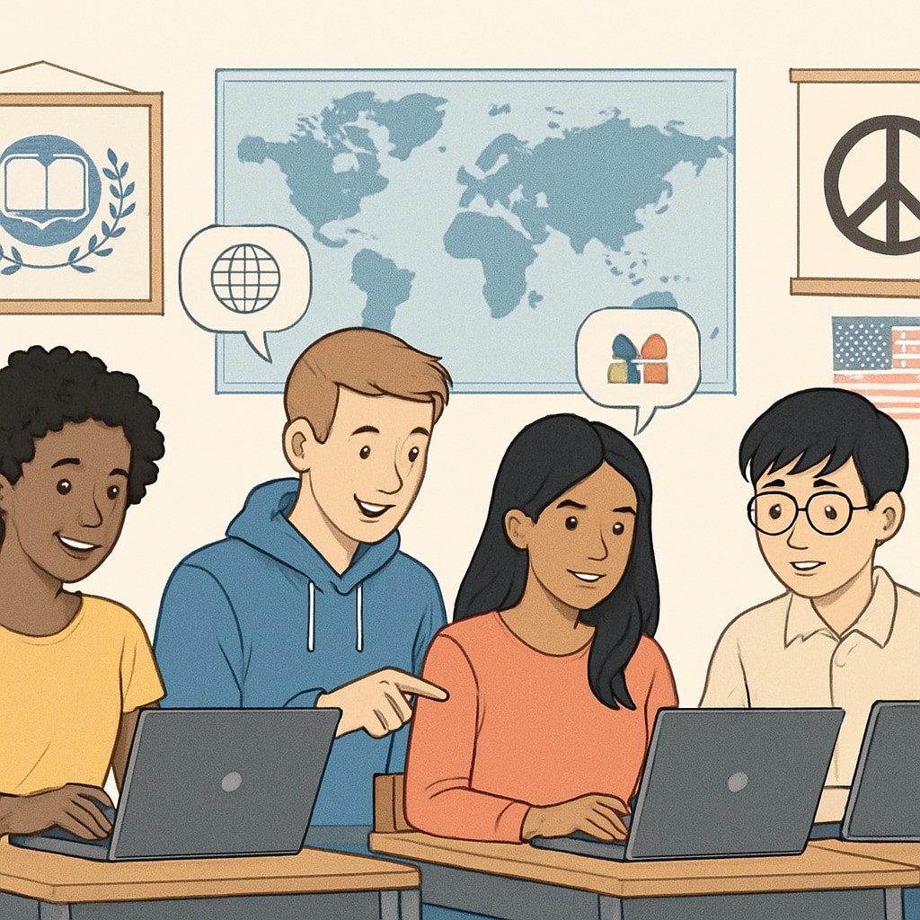 A diverse group of students working on laptops, representing global online education. Students working on laptops, symbolizing the accessibility of online high school programs.