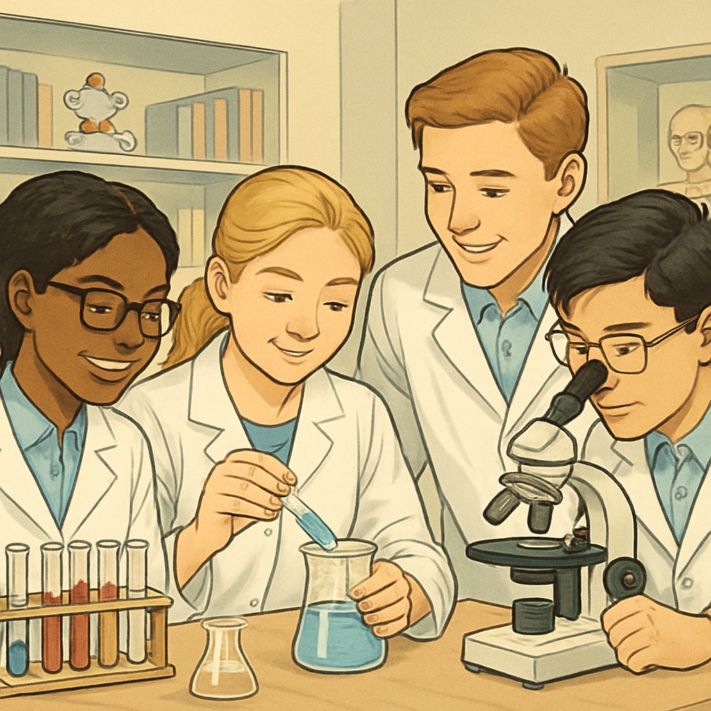 High school students conducting science experiments to explore STEM interests.