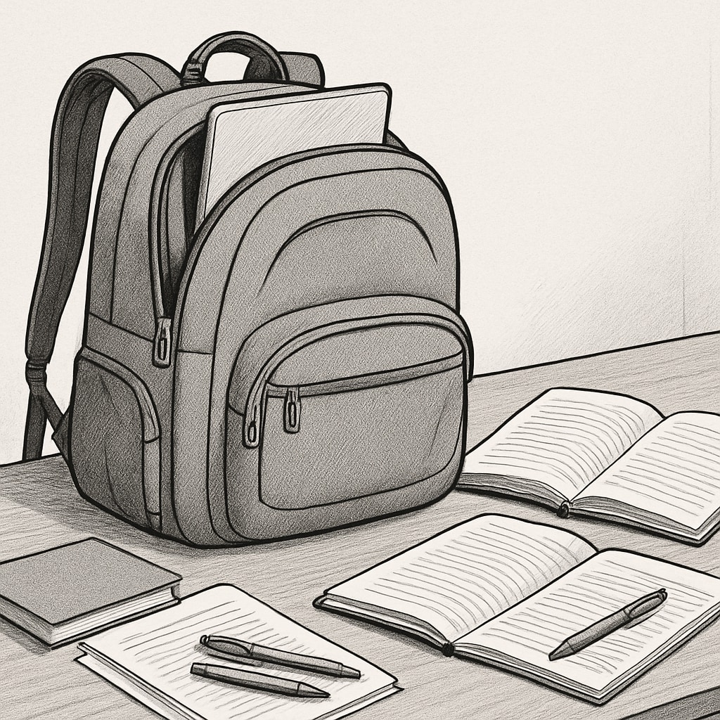 Spacious college backpack with compartments for books and laptop.