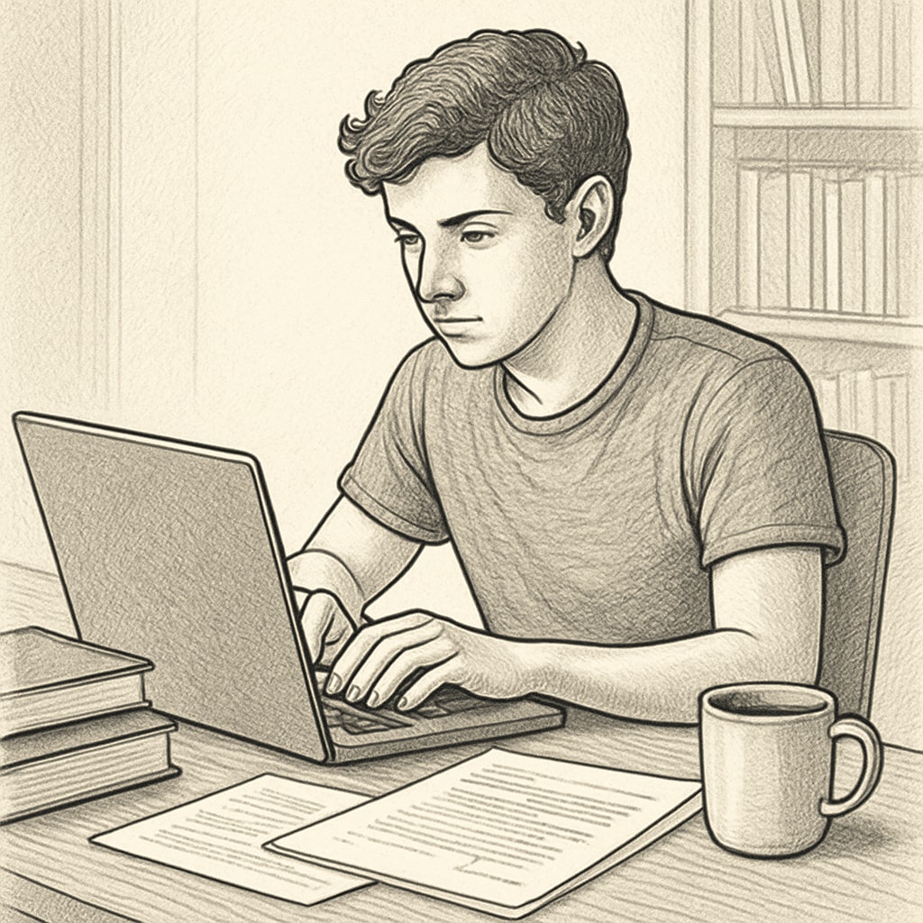 A young college student sitting in front of a laptop, writing a crowdfunding plea to cover tuition costs. A college student seeking crowdfunding for final semester tuition due to financial difficulties.