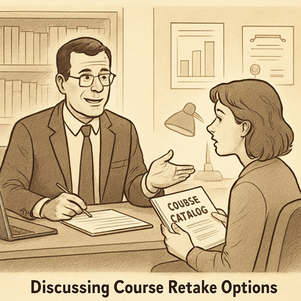 Academic advisor and student discussing strategies for retaking a class.