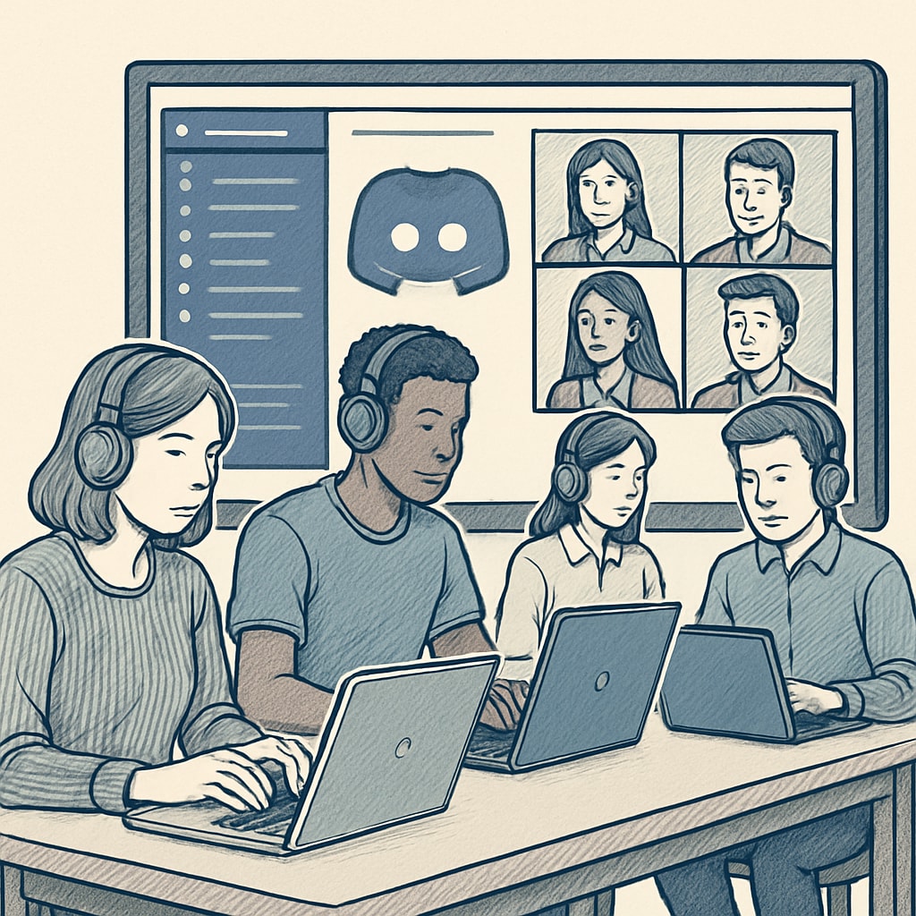 Students using Discord for collaborative study in a virtual learning community.