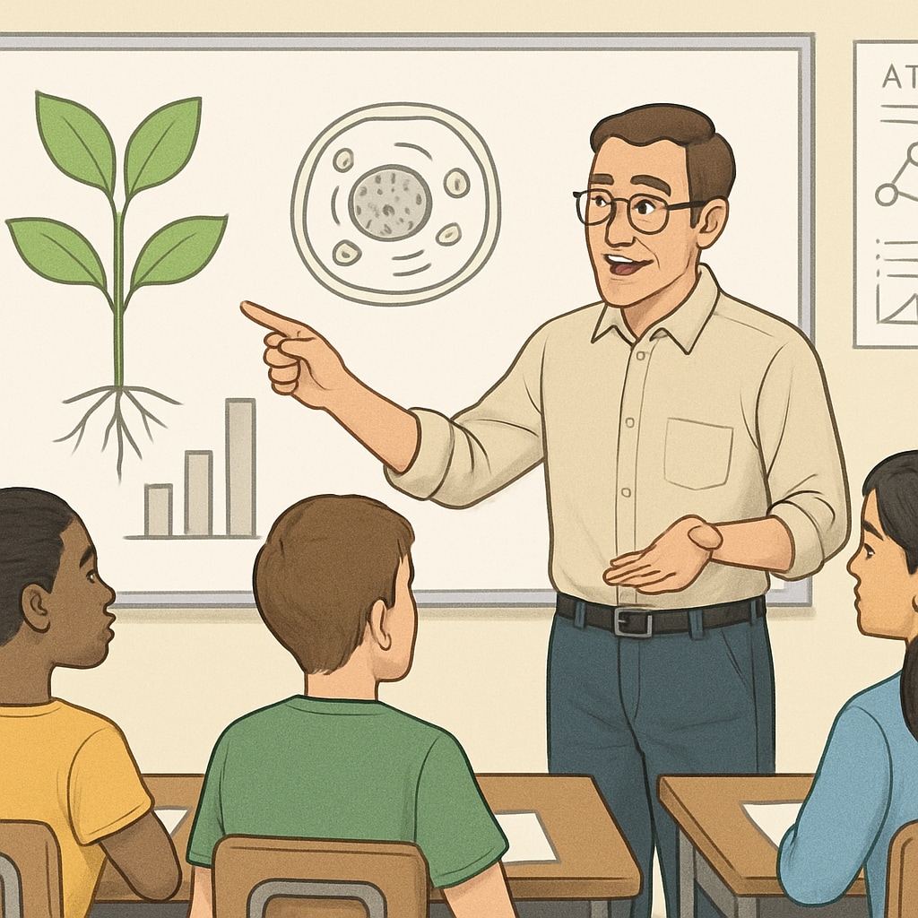 Science teacher using visual aids to support English learners in understanding complex topics.