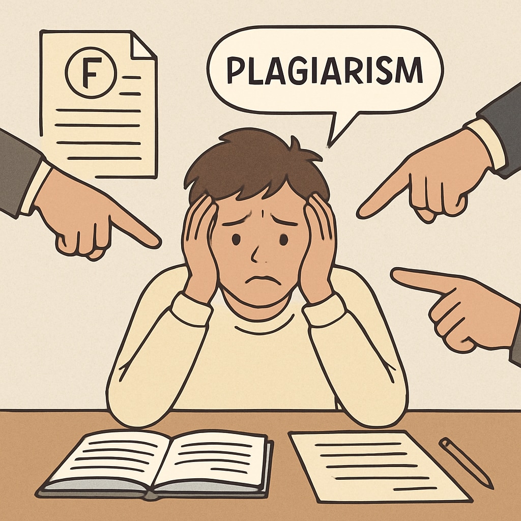 Image of a distressed student facing false plagiarism accusations.