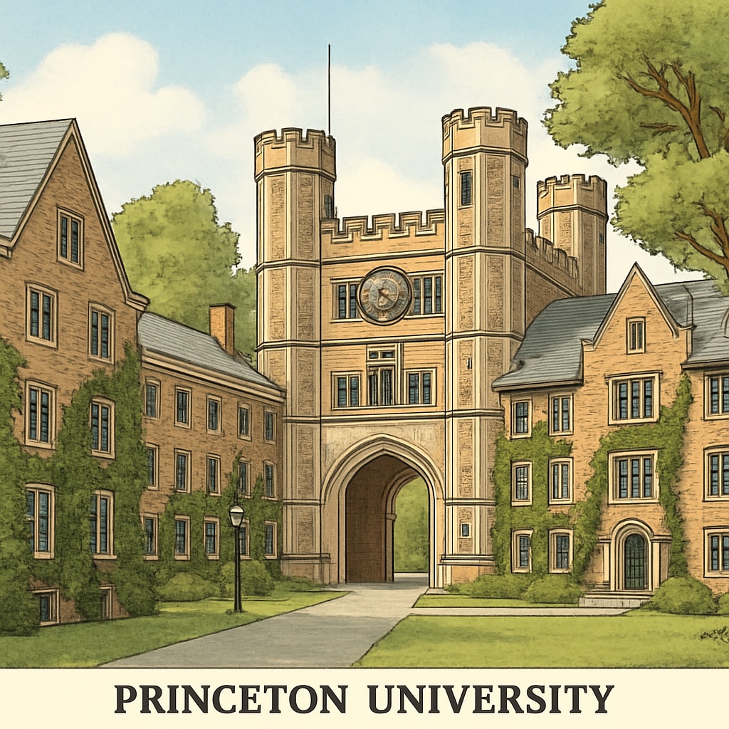 A photo of Princeton University's iconic campus, showcasing its historic architecture and prestigious atmosphere. Princeton University campus Ivy League reputation overrated