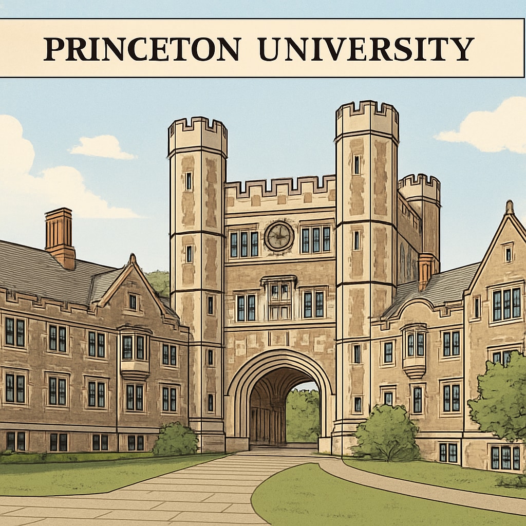 A historic view of Princeton University’s campus, symbolizing academic prestige. Princeton University campus representing Ivy League prestige.