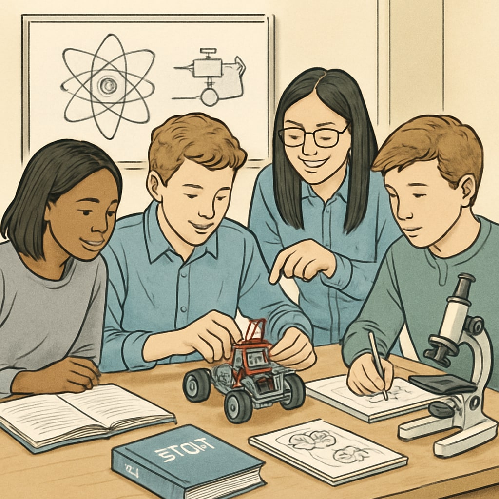 Students working on STEM projects related to cybersecurity and data science.