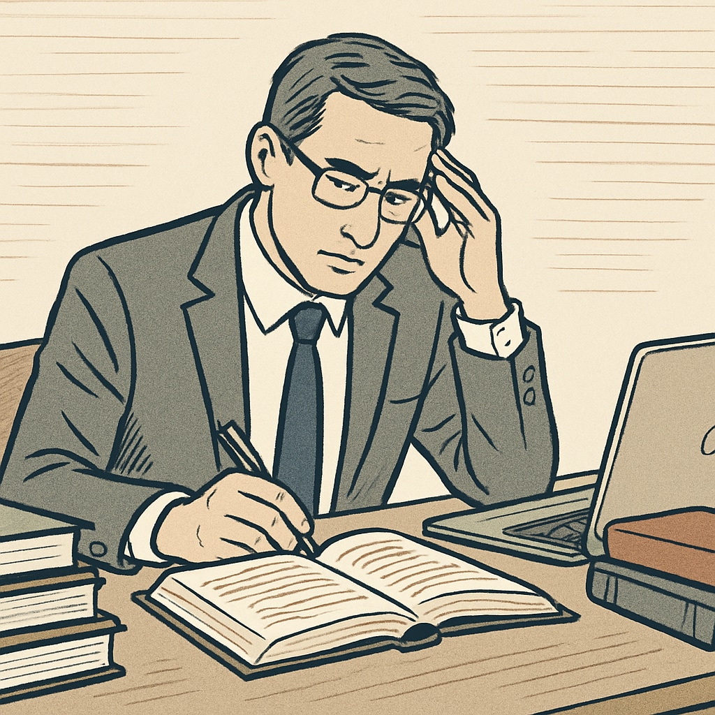 A professional adult studying at a desk with books and a laptop, symbolizing mid-career education challenges. A mid-career professional balancing study and work responsibilities for a master's degree.