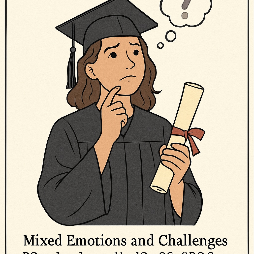 Student holding a modified diploma, looking uncertain about future opportunities.