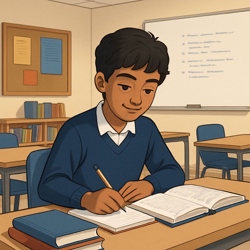 A young person in the UK attending an evening class to resume their education. A young UK dropout youth participating in an evening education class.