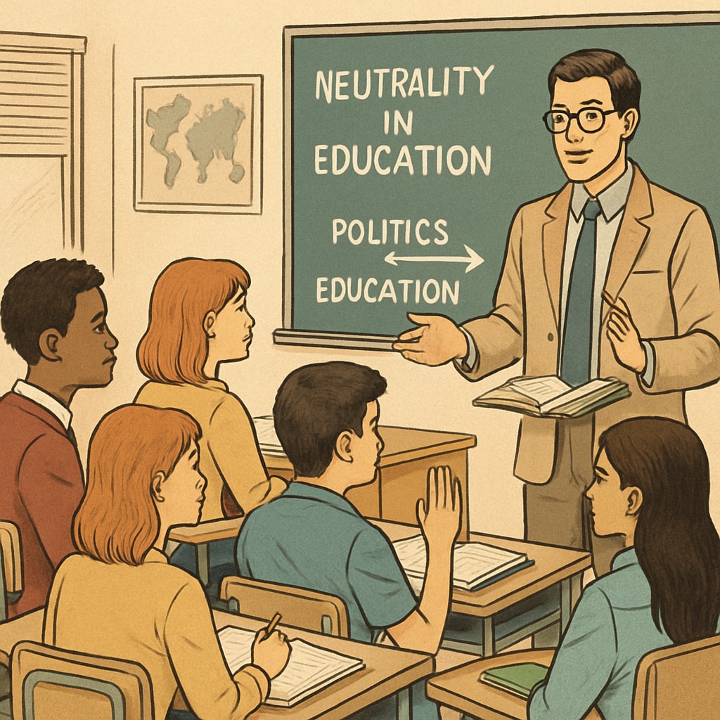 A classroom setting with students and a teacher, representing the debate about education neutrality and political influence. A classroom scene highlighting the controversy over Oklahoma’s teacher political ideology test.