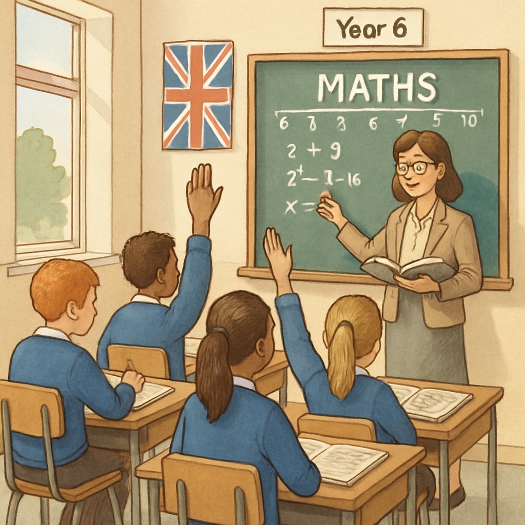 A classroom setting in the UK where students are engaged in a math session, symbolizing academic recovery pathways. UK classroom with students focusing on math as part of academic recovery.