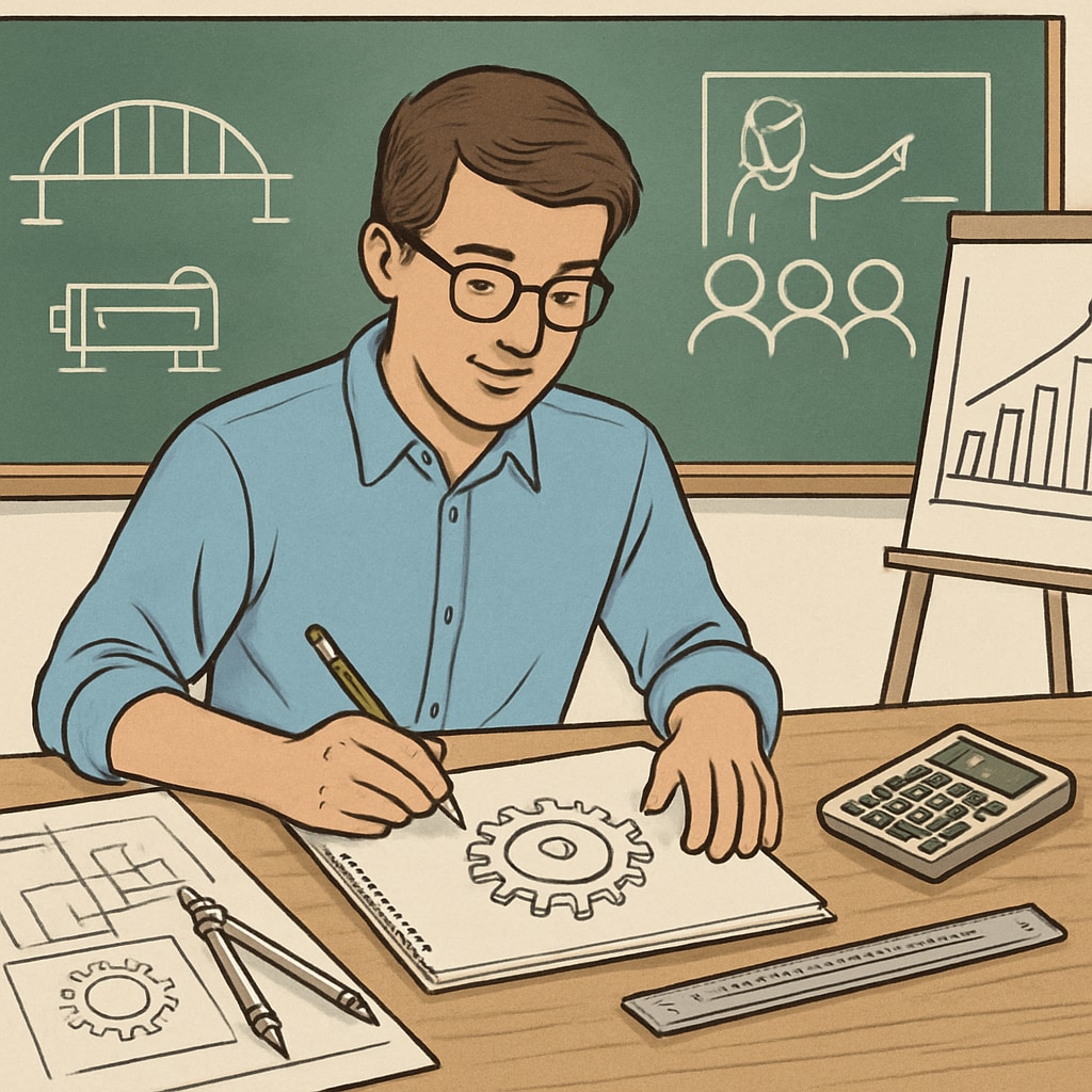 A university student working on a class project that combines engineering design and teaching strategies. A student in a lab working on a project that blends engineering principles with teaching methods.