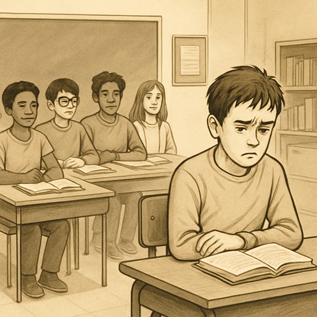 Isolated student in classroom, representing school discrimination