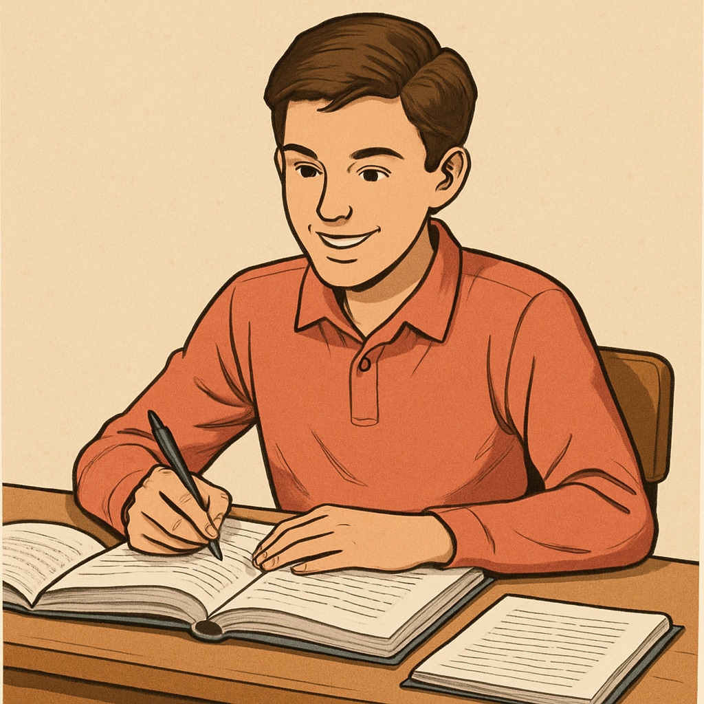 A teenage student sitting at a desk with books, looking motivated and engaged in learning. Motivated teenage student studying with books.