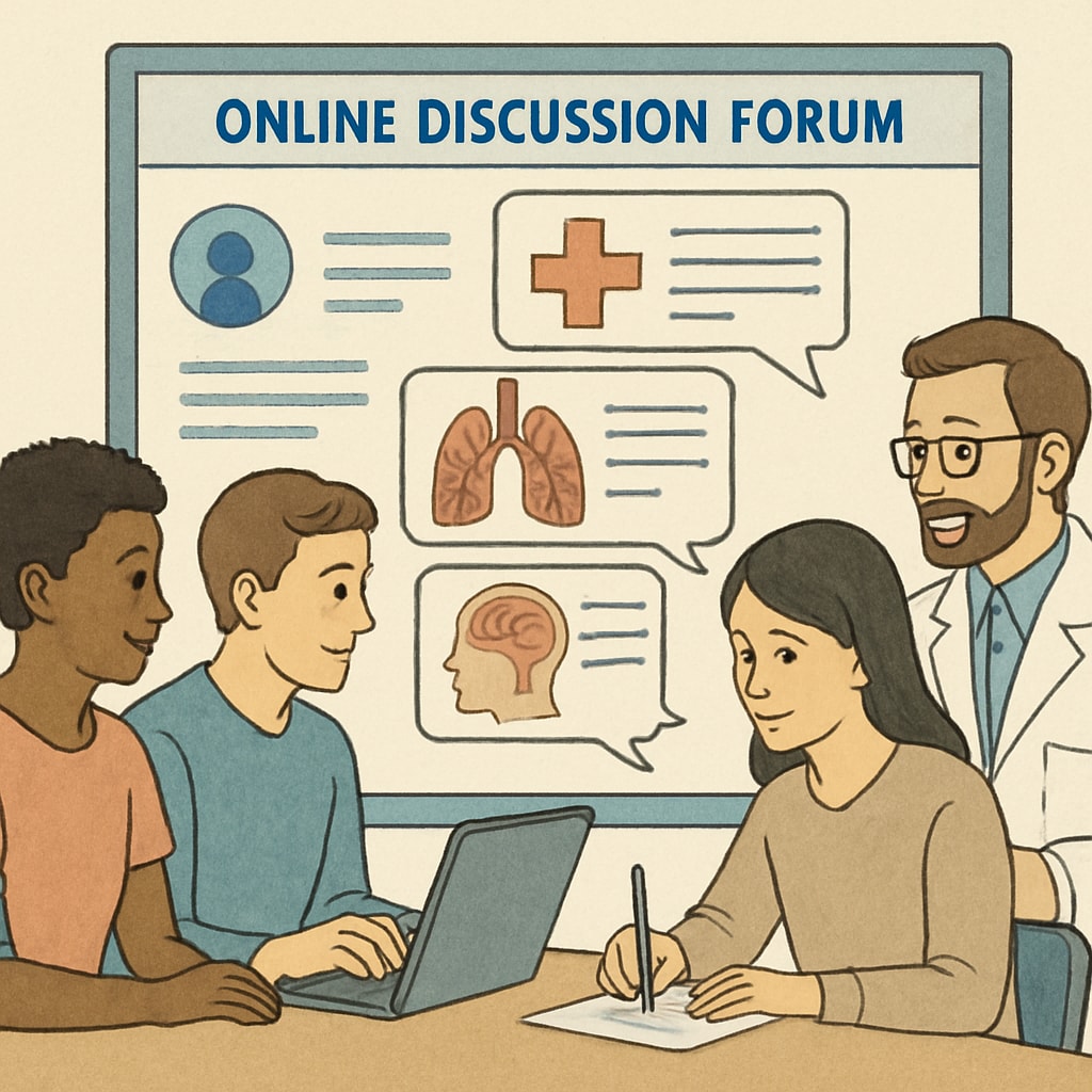 Learners discussing medical education in an online community.