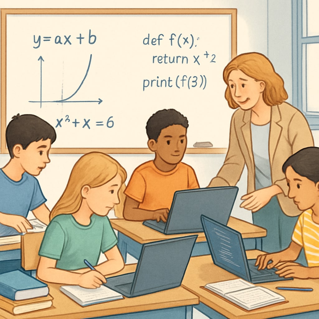 A classroom setting with students working on coding and mathematics problems, representing academic preparation for data science. Students working on coding and mathematics problems related to data science admissions