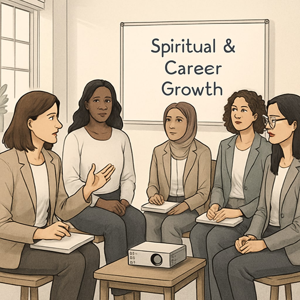 A group of women entrepreneurs attending a workshop, engaged in a discussion about spiritual and professional growth. Women entrepreneurs discussing Sadhguru's teachings in a workshop setting.