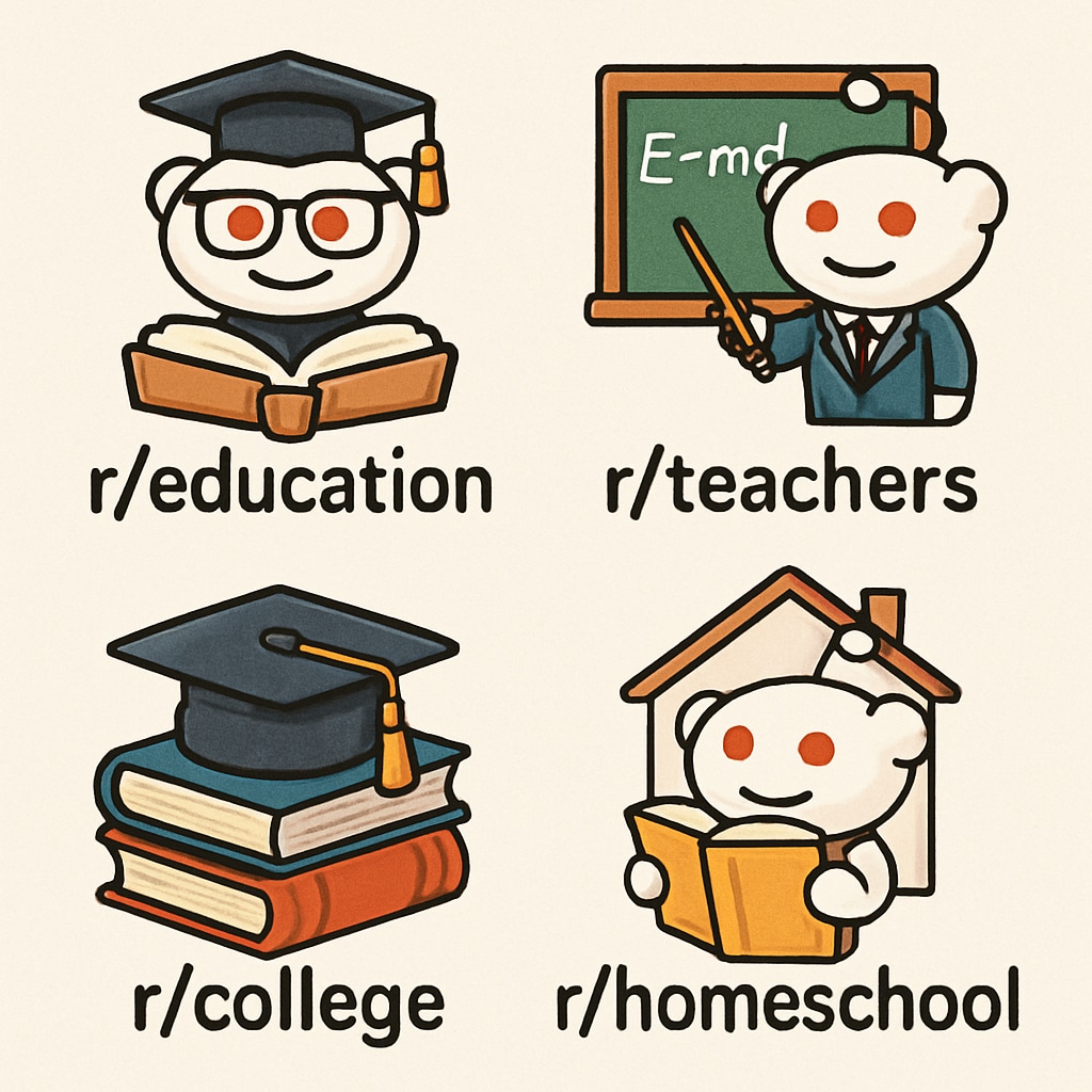 A collection of subreddit icons, showcasing education-related communities on Reddit. Icons of education-related subreddits on Reddit.