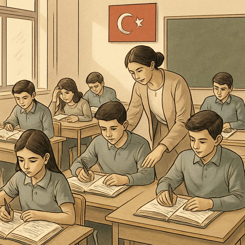 Turkish students preparing for exams, reflecting the exam-driven education system.