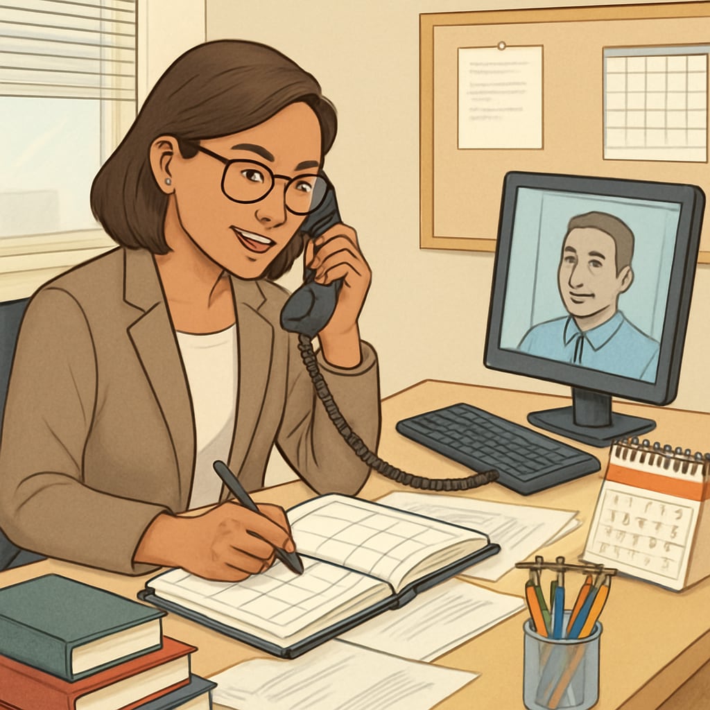 A school administrator managing tasks in line with school schedules.