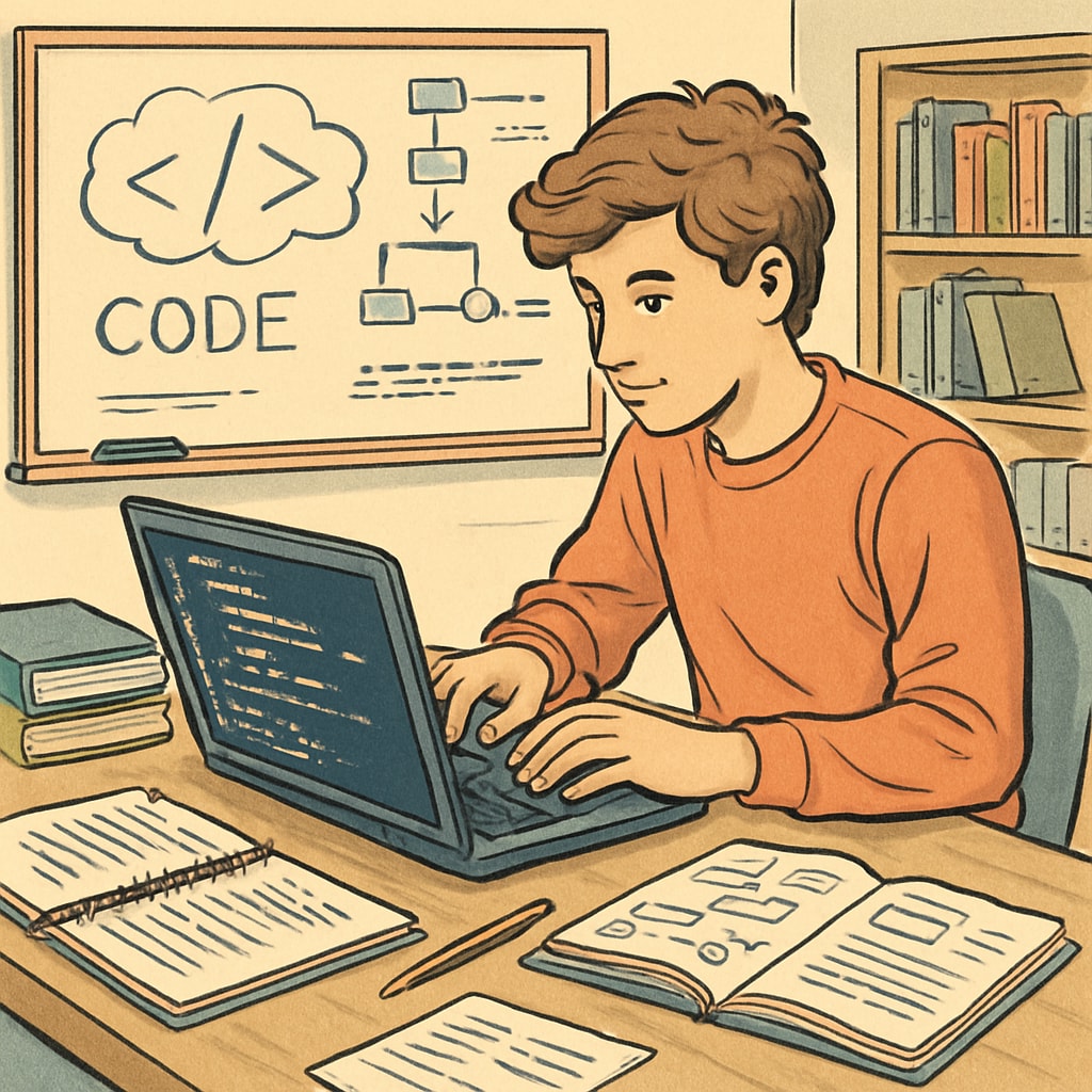A student working on a coding project, showcasing hands-on learning in IT education. Student coding project emphasizing IT skill development.