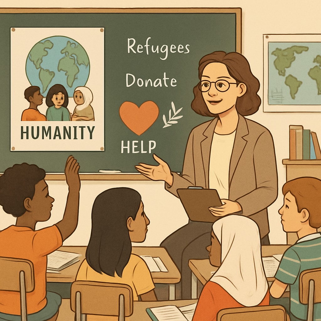A children’s educator engaging with diverse audiences in an ethical discussion about humanitarian topics. Ms. Rachel, Children's Education, Humanitarianism, Middle East discussion image.