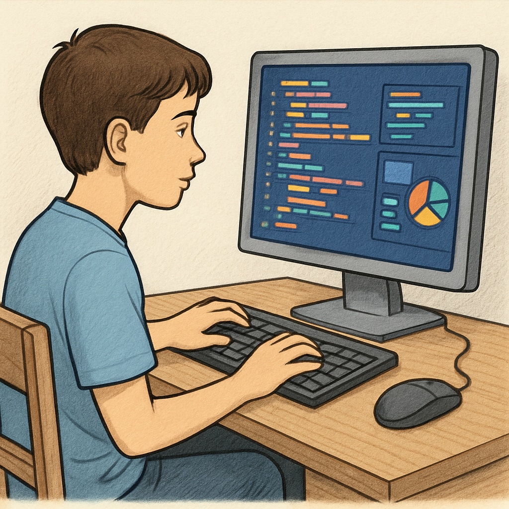 Teen working on coding project, symbolizing 青少年教育,学习动力,家庭支持 (teen education, learning motivation, family support).