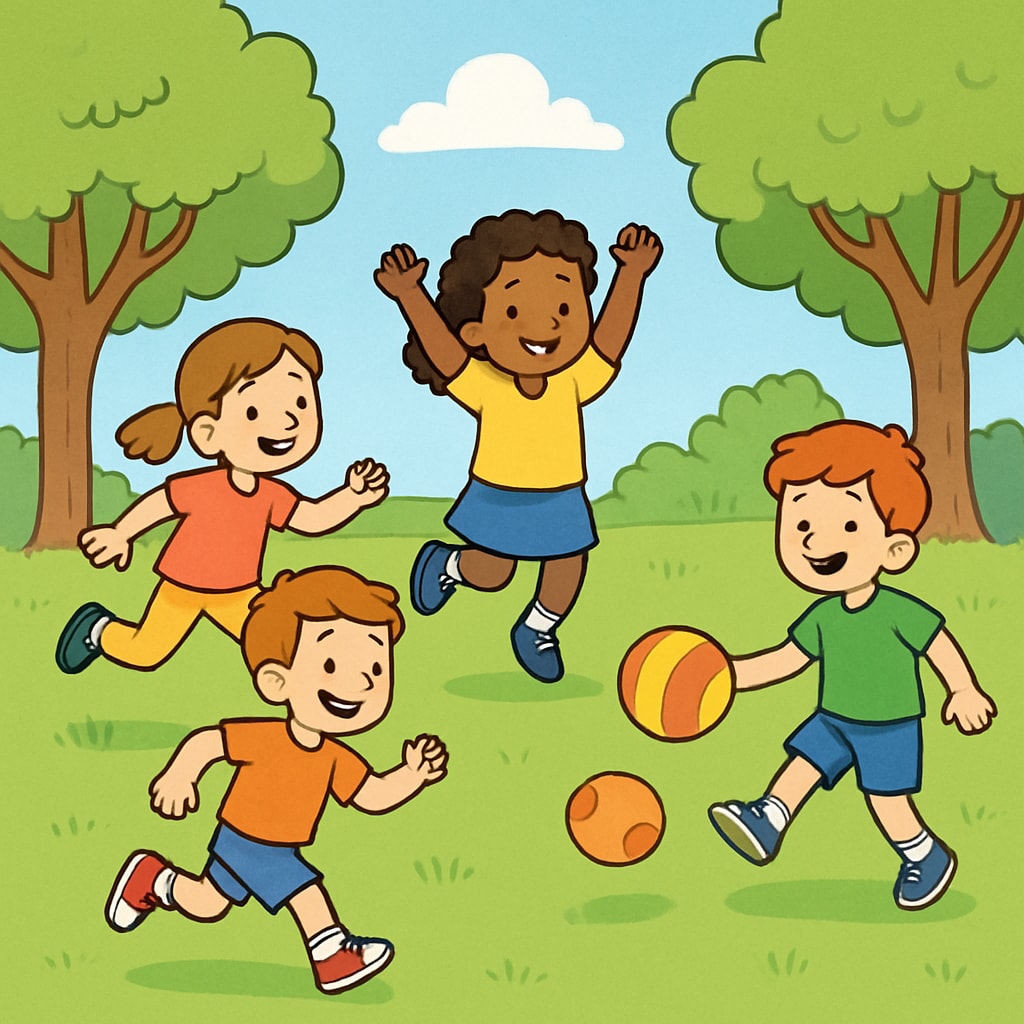 Children playing outdoors, promoting healthy alternatives to screen time