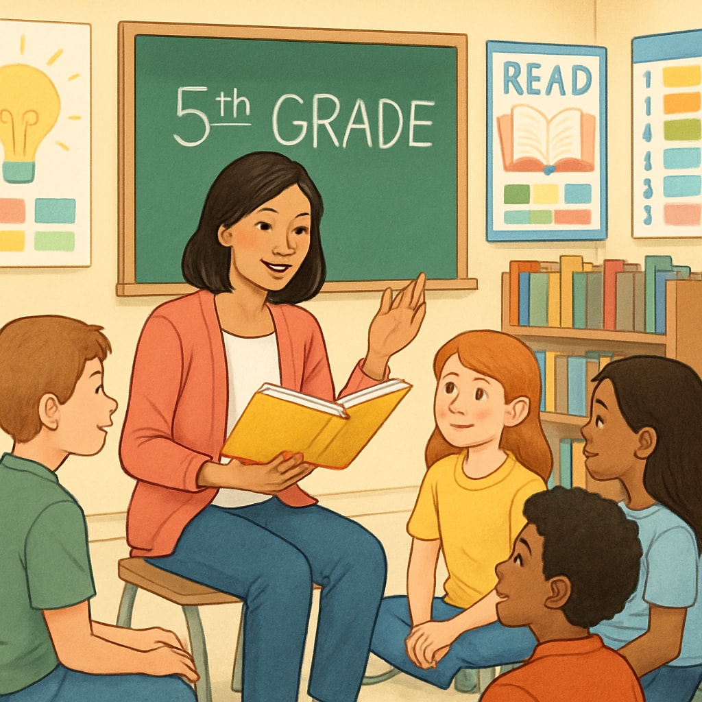 Fifth-grade ELA teacher using innovative reading methods in class.