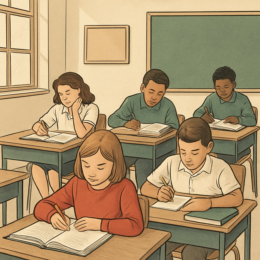 Students in a traditional classroom, emphasizing academic performance.