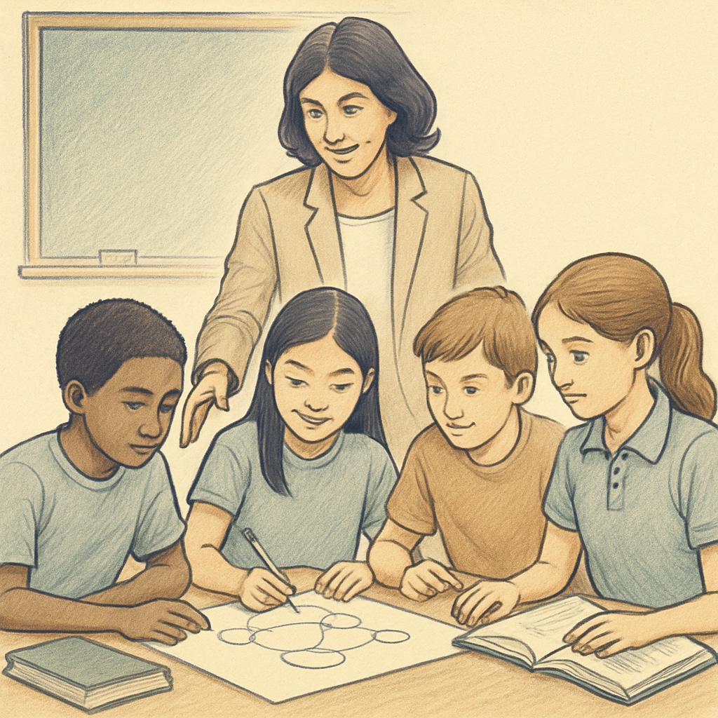 Teacher leading a group project to highlight collaborative learning in education.
