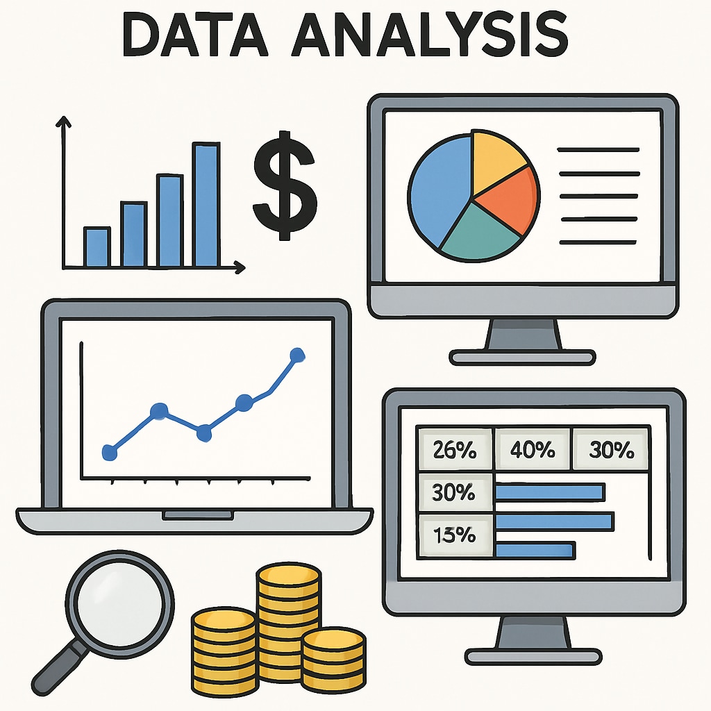 Visualizing data analysis tools and trends, essential for careers in business analytics and finance.