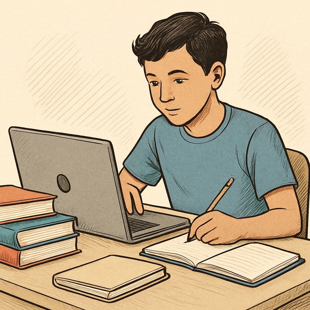 A student using a laptop for online learning in the Khan World School-ASU dual enrollment program.