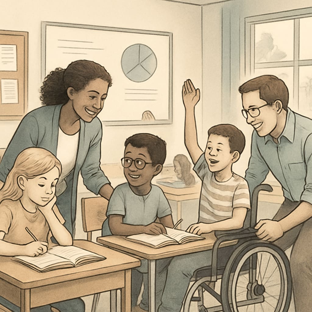 Special needs students in a supportive classroom setting