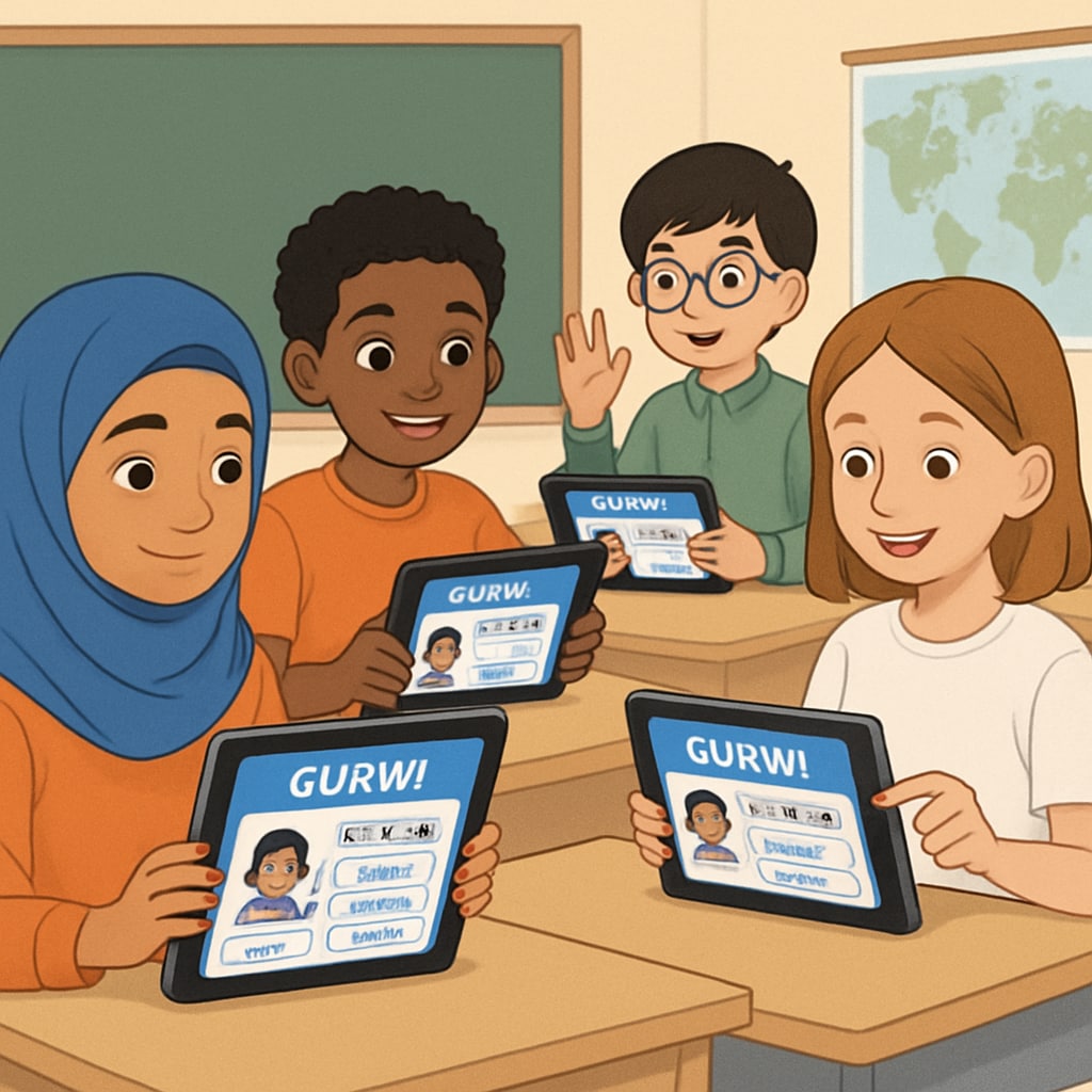 Students using Gurwi app with multilingual support.
