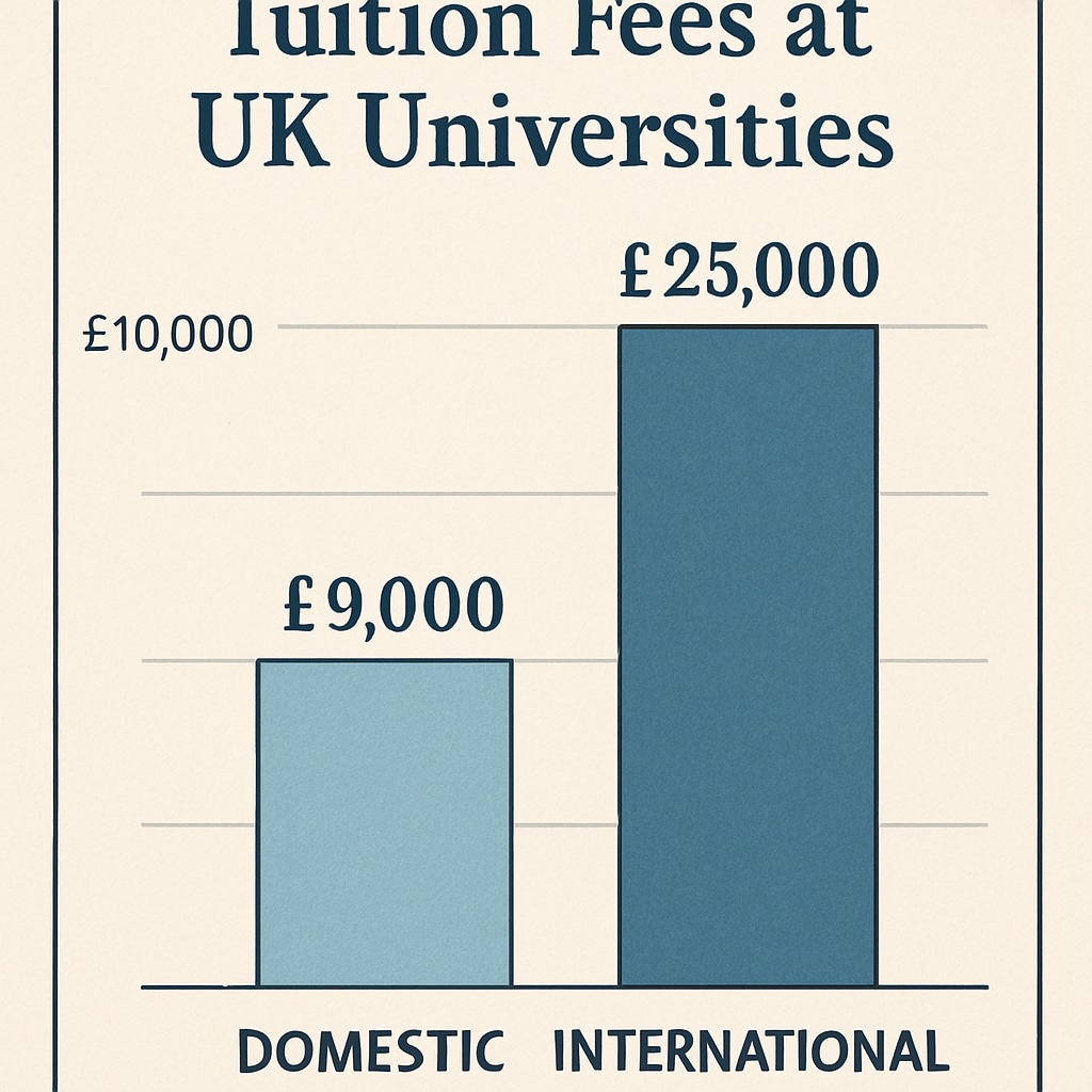 A detailed chart comparing domestic and international tuition fees at UK universities, highlighting the stark financial disparity. Chart showing tuition fee differences for immigrant students in the UK.