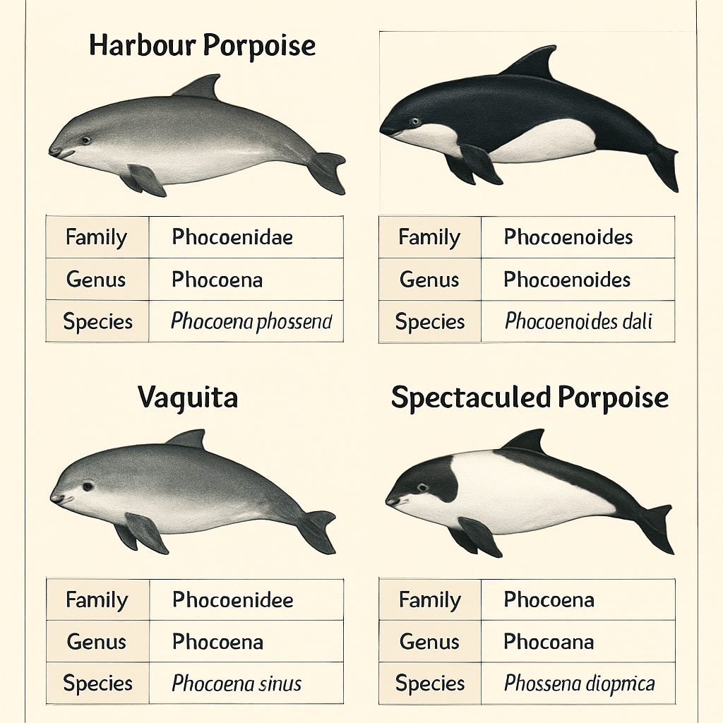 Educational worksheet with porpoises, marine life, species taxonomy.