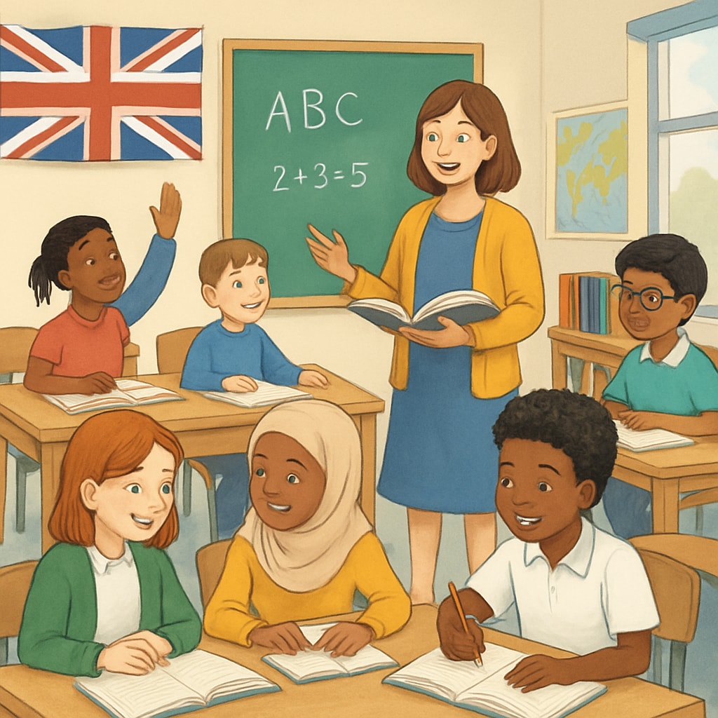 Immigrant students in a UK classroom, emphasizing education inclusion and diversity