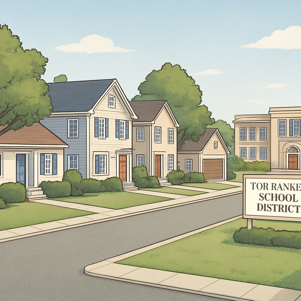 Suburban neighborhood with homes near a top school district.