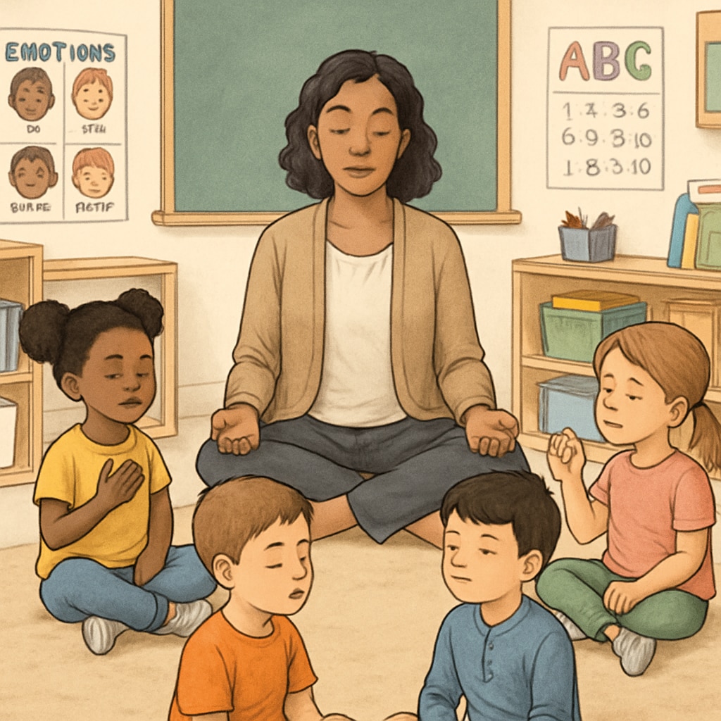 Mindfulness activity for young students highlighting emotional education, child development, and emotional regulation.