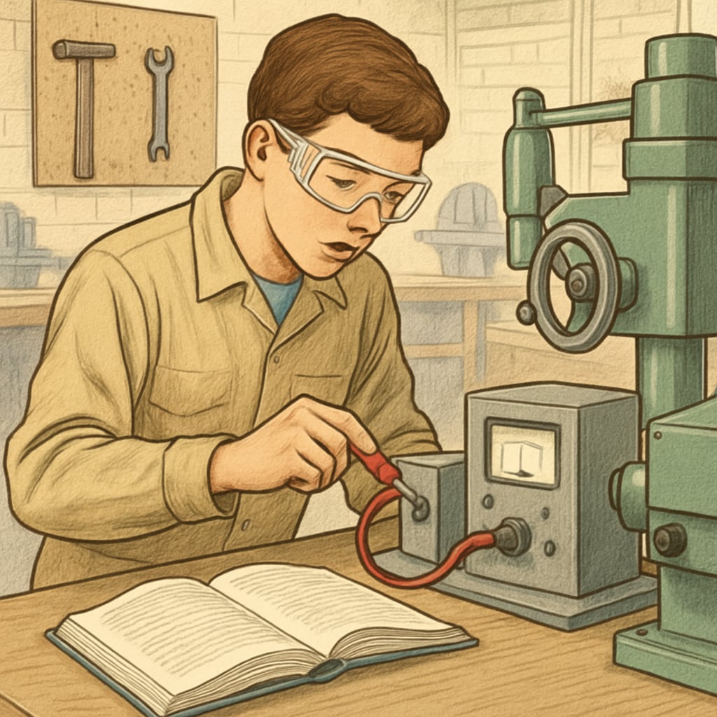 A student working on a vocational training program, gaining hands-on experience in a technical field. A high school student in a vocational program, learning practical skills for a technical career.